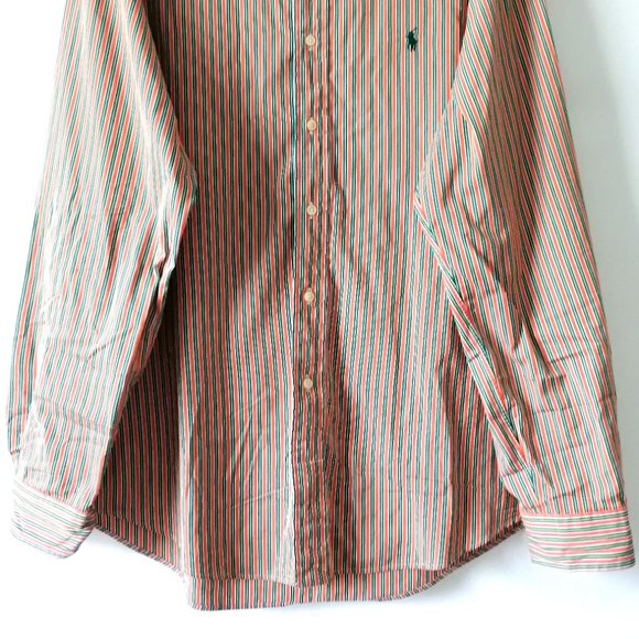 Ralph Lauren Mens Pink Collared High Low Striped Button Down Shirt Size L - Picture 3 of 7